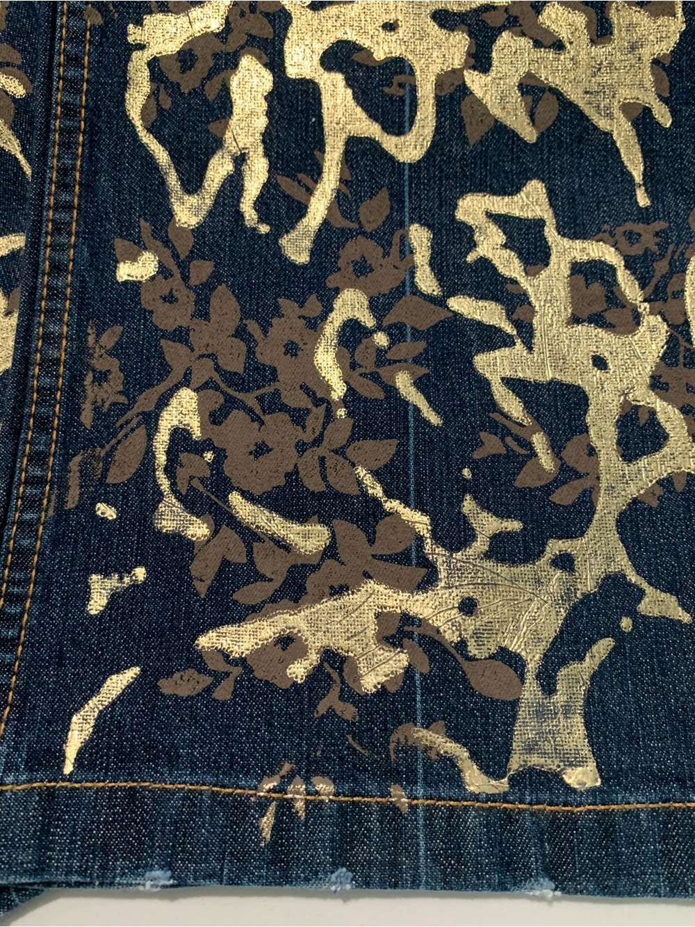 NWOT Waggon Paris Y2K Gilded Metallic Gold Paint Distressed Jeans, VTG Grunge 28 - Picture 7 of 16